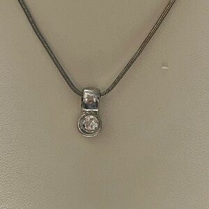 Sterling silver round cubic zirconia bezel slide pendant necklace lobster clasp